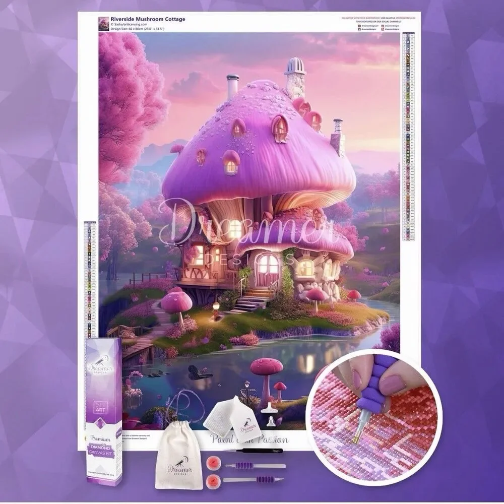 Dreamer Designs Diamond Art Painting Kit Riverside Mushroom Cottage By Sasha